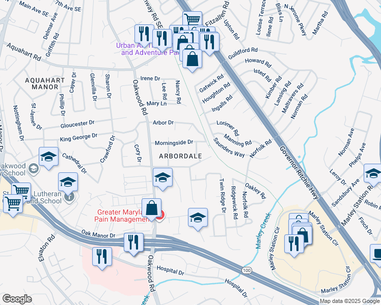 map of restaurants, bars, coffee shops, grocery stores, and more near 518 Kintop Road in Glen Burnie