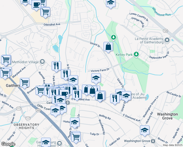 map of restaurants, bars, coffee shops, grocery stores, and more near 429 Sternwheeler Court in Gaithersburg