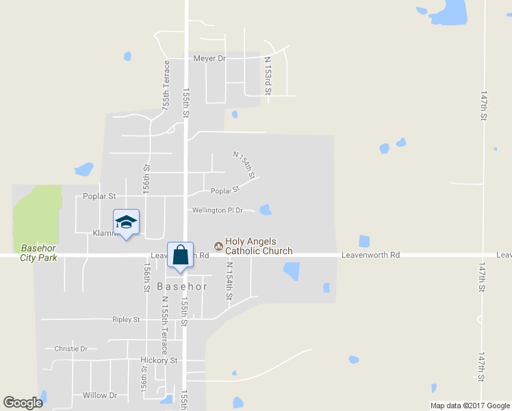 map of restaurants, bars, coffee shops, grocery stores, and more near 15416 Wellington Place Drive in Basehor