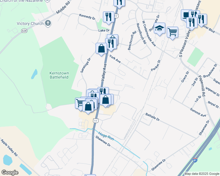 map of restaurants, bars, coffee shops, grocery stores, and more near 538 Armour Dale in Winchester
