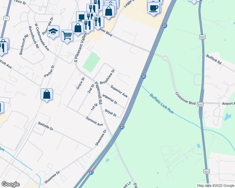 map of restaurants, bars, coffee shops, grocery stores, and more near 433 Superior Avenue in Winchester
