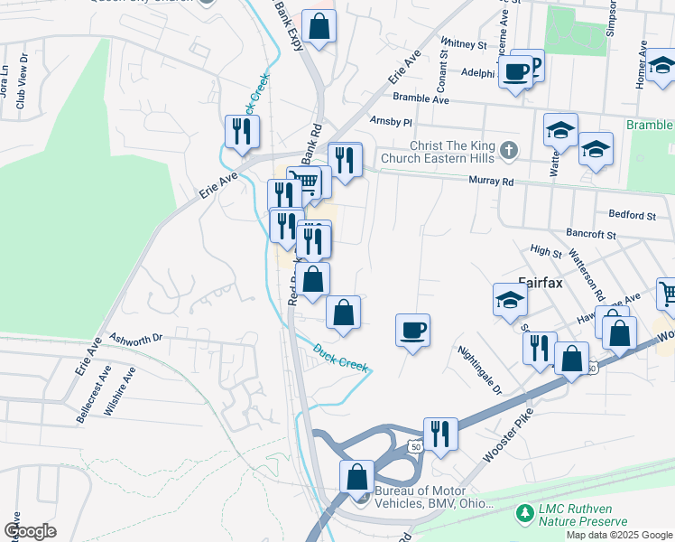 map of restaurants, bars, coffee shops, grocery stores, and more near 3962 Red Bank Road in Cincinnati