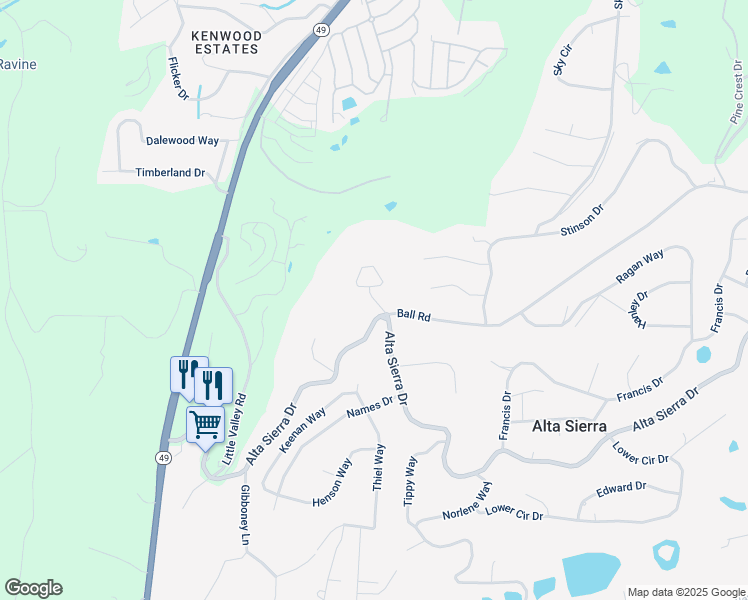 map of restaurants, bars, coffee shops, grocery stores, and more near 14717 Gold Creek Court in Grass Valley