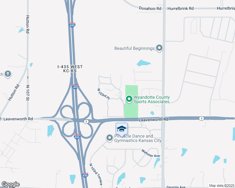 map of restaurants, bars, coffee shops, grocery stores, and more near 3212 North 103rd Terrace in Kansas City