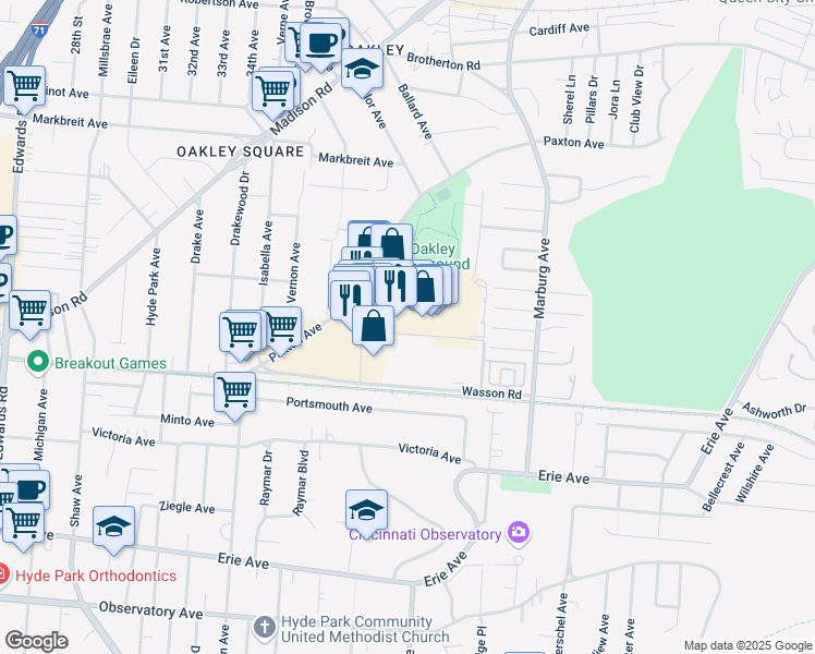 map of restaurants, bars, coffee shops, grocery stores, and more near 3812 Paxton Avenue in Cincinnati