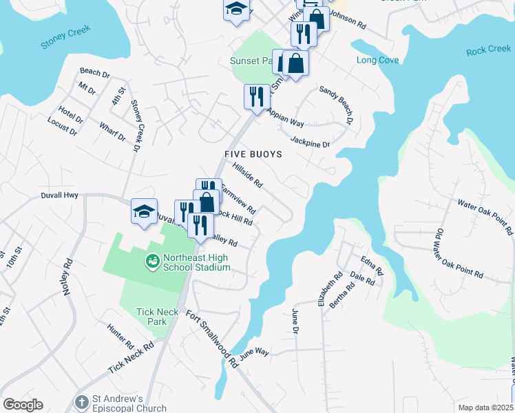 map of restaurants, bars, coffee shops, grocery stores, and more near 1216 Farmview Road in Pasadena