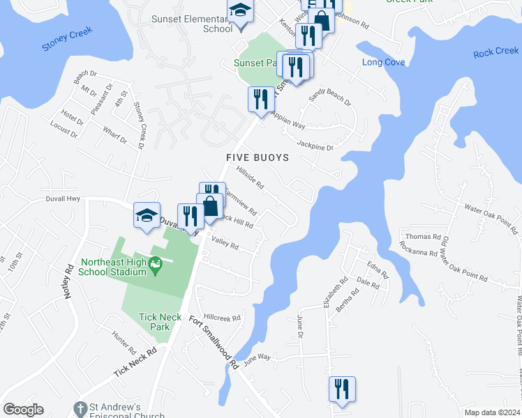 map of restaurants, bars, coffee shops, grocery stores, and more near 1216 Farmview Road in Pasadena