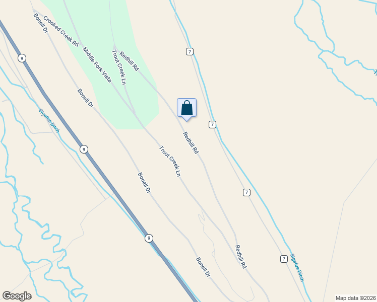 map of restaurants, bars, coffee shops, grocery stores, and more near 1423 Redhill Road in Fairplay