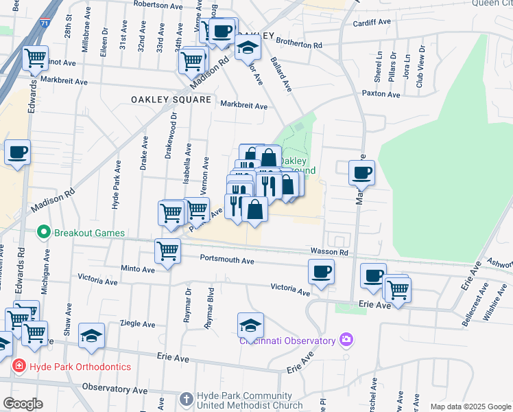 map of restaurants, bars, coffee shops, grocery stores, and more near 3812 Paxton Avenue in Cincinnati