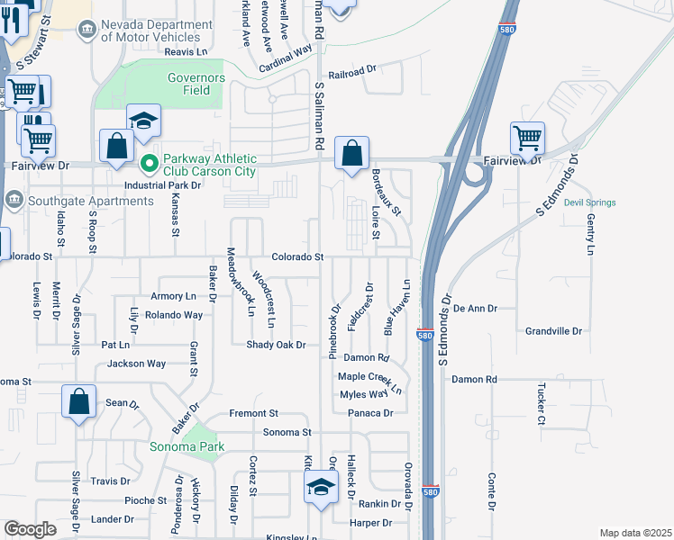 map of restaurants, bars, coffee shops, grocery stores, and more near 2339 Eastwood Drive in Carson City