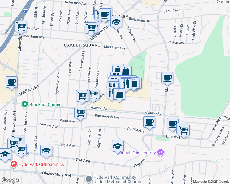 map of restaurants, bars, coffee shops, grocery stores, and more near 3774 Paxton Avenue in Cincinnati