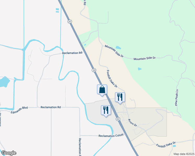 map of restaurants, bars, coffee shops, grocery stores, and more near 1425 California 20 in Upper Lake