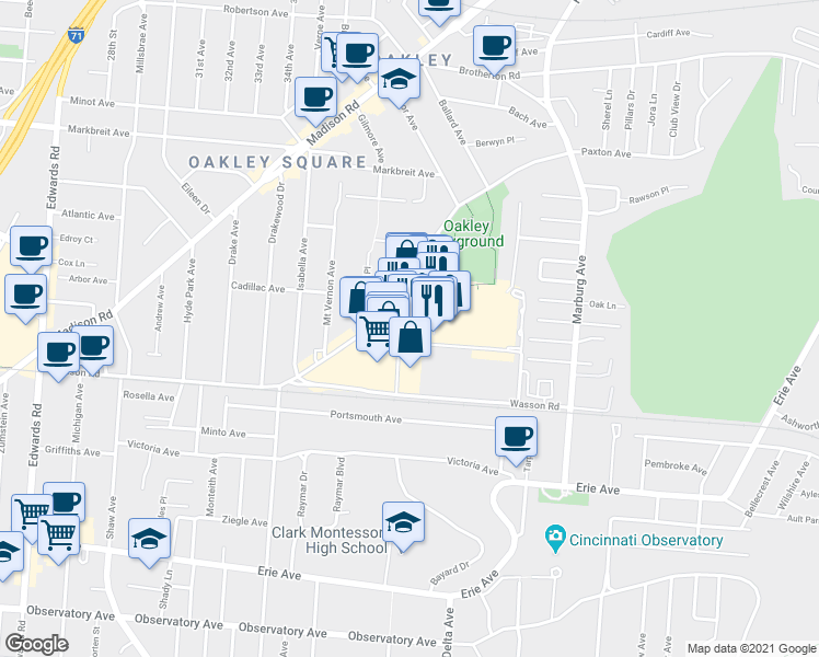map of restaurants, bars, coffee shops, grocery stores, and more near 3808 Paxton Avenue in Cincinnati