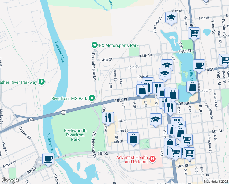 map of restaurants, bars, coffee shops, grocery stores, and more near 921 Featherside Way in Marysville