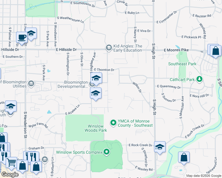 map of restaurants, bars, coffee shops, grocery stores, and more near 1879-1915 South Maxwell Street in Bloomington