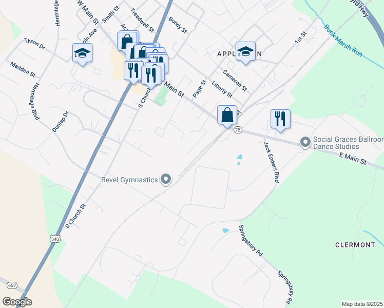map of restaurants, bars, coffee shops, grocery stores, and more near 122 Virginia Avenue in Berryville