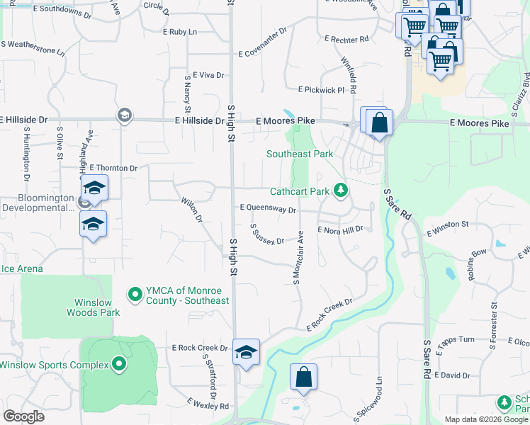 map of restaurants, bars, coffee shops, grocery stores, and more near 1919 South Sussex Drive in Bloomington