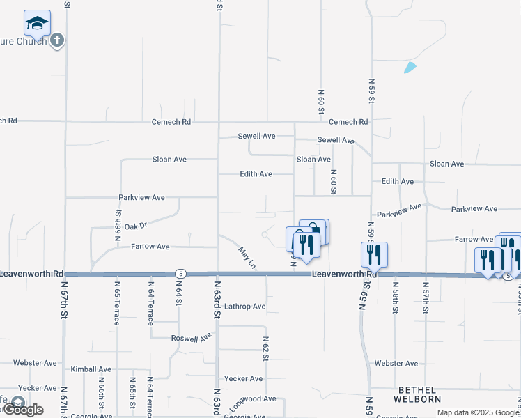 map of restaurants, bars, coffee shops, grocery stores, and more near 6146 Parkview Avenue in Kansas City