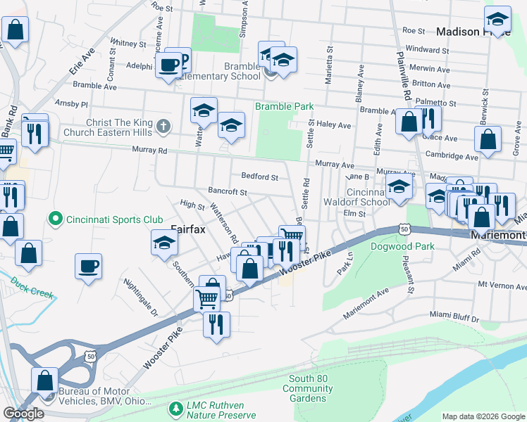 map of restaurants, bars, coffee shops, grocery stores, and more near 3808 Carlton Avenue in Cincinnati
