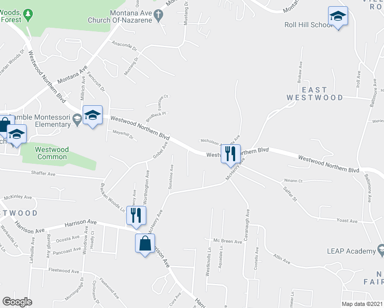 map of restaurants, bars, coffee shops, grocery stores, and more near 3115 McHenry Avenue in Cincinnati