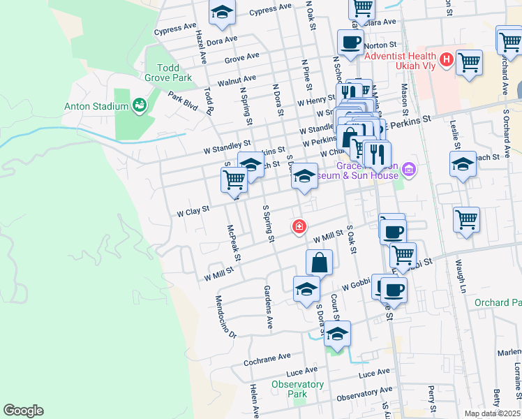 map of restaurants, bars, coffee shops, grocery stores, and more near 820 W Clay St in Ukiah