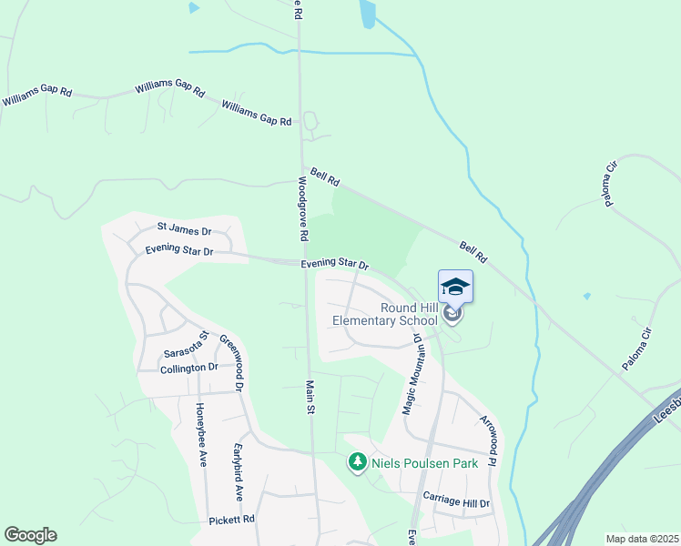 map of restaurants, bars, coffee shops, grocery stores, and more near 35748 Winslow Court in Round Hill