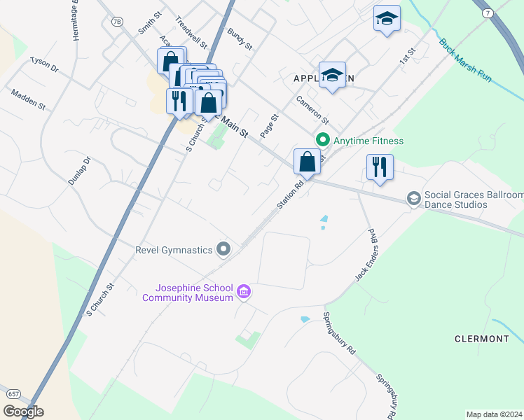 map of restaurants, bars, coffee shops, grocery stores, and more near 113 Virginia Avenue in Berryville
