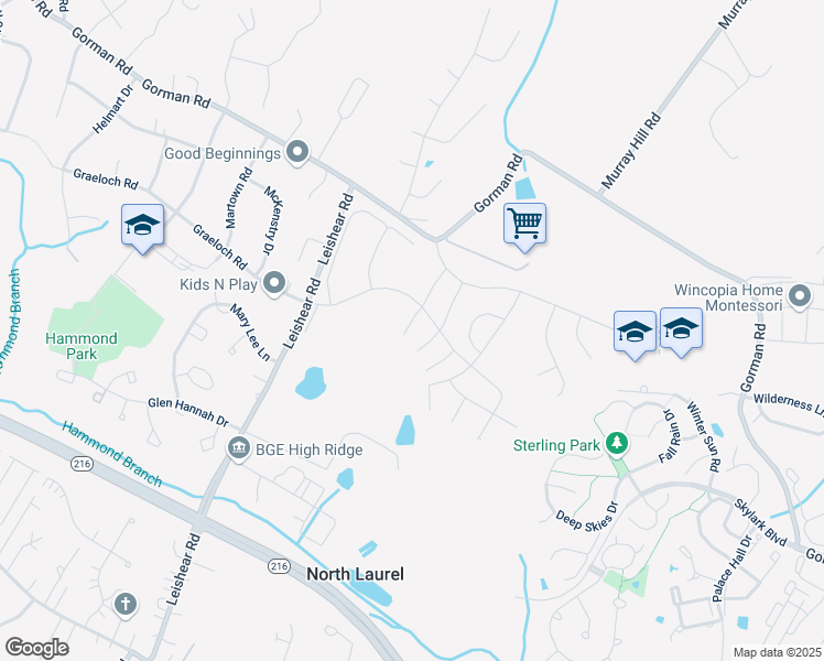 map of restaurants, bars, coffee shops, grocery stores, and more near 8119 Primrose Lane in Laurel