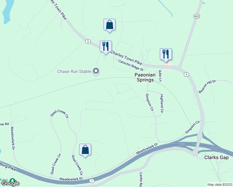 map of restaurants, bars, coffee shops, grocery stores, and more near 39955 Peacock Circle in Paeonian Springs