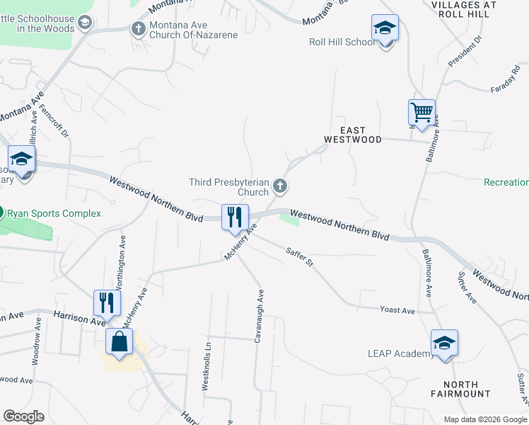 map of restaurants, bars, coffee shops, grocery stores, and more near 3415 McHenry Avenue in Cincinnati