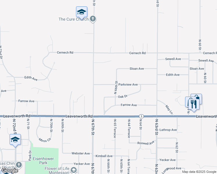 map of restaurants, bars, coffee shops, grocery stores, and more near 6629 Parkview Avenue in Kansas City