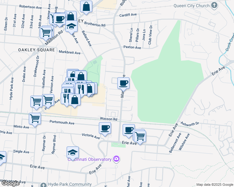 map of restaurants, bars, coffee shops, grocery stores, and more near 3318 Ameliamont Avenue in Cincinnati