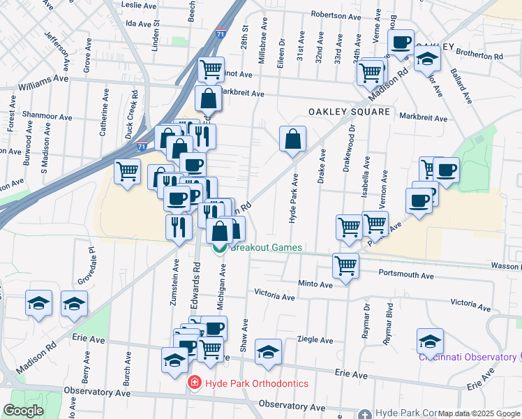 map of restaurants, bars, coffee shops, grocery stores, and more near in Cincinnati