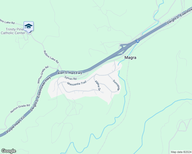 map of restaurants, bars, coffee shops, grocery stores, and more near 285 Alpine Drive in Colfax