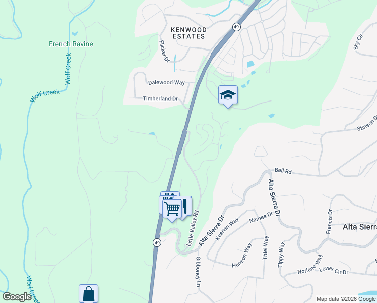 map of restaurants, bars, coffee shops, grocery stores, and more near 10119 Daisy King Drive in Grass Valley