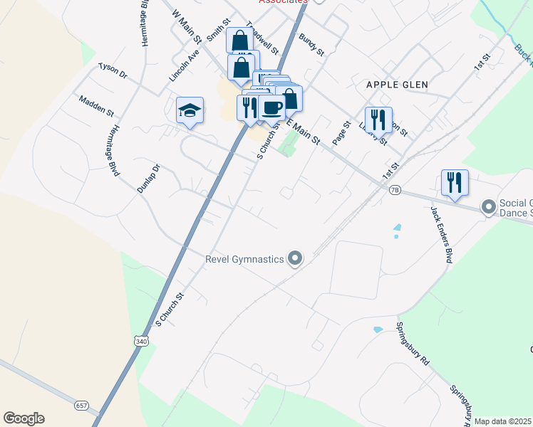 map of restaurants, bars, coffee shops, grocery stores, and more near 632 Laurel Lane in Bluemont