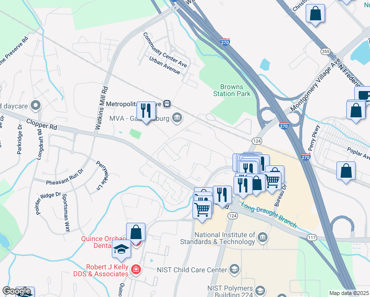 map of restaurants, bars, coffee shops, grocery stores, and more near 941 Clopper Road in Gaithersburg