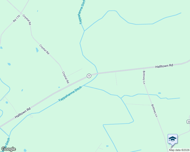 map of restaurants, bars, coffee shops, grocery stores, and more near 5120 Halltown Road in Hartly