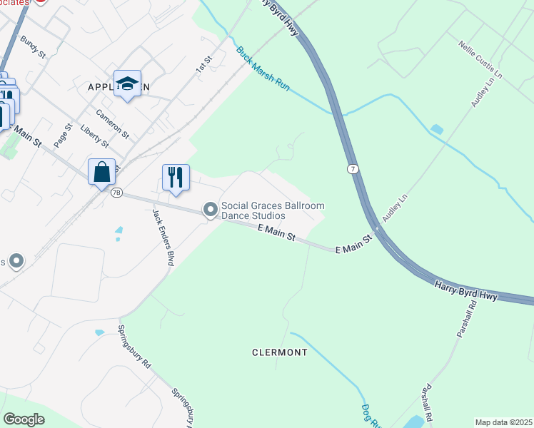 map of restaurants, bars, coffee shops, grocery stores, and more near 732 East Main Street in Berryville