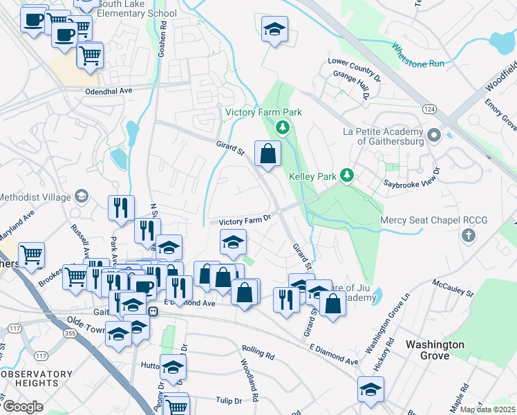map of restaurants, bars, coffee shops, grocery stores, and more near 438 Girard Street in Gaithersburg