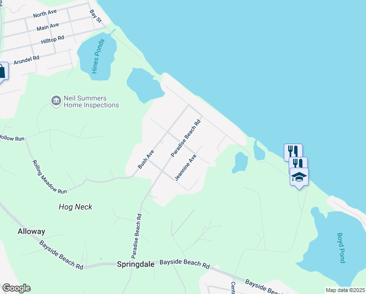 map of restaurants, bars, coffee shops, grocery stores, and more near 7637 Paradise Beach Road in Pasadena