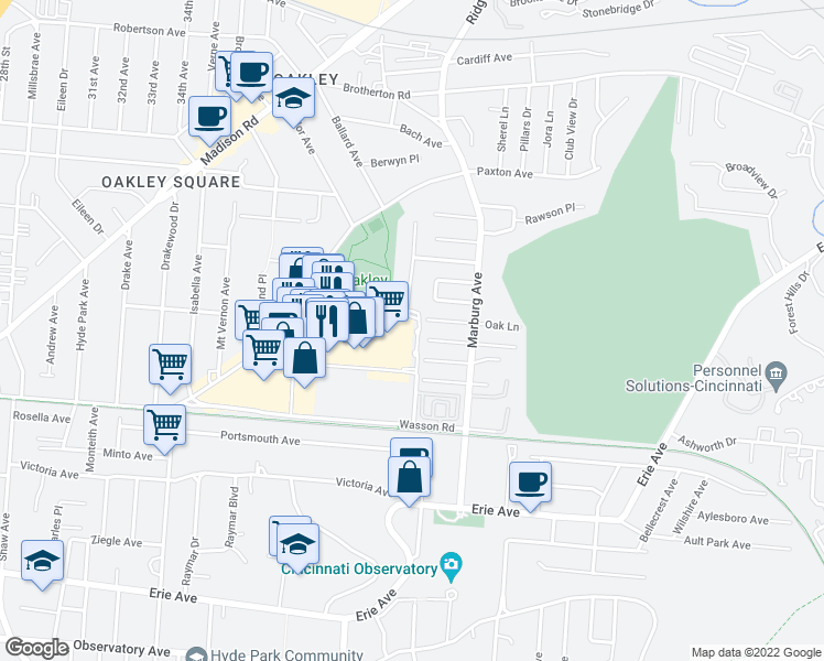 map of restaurants, bars, coffee shops, grocery stores, and more near 3781 Eastern Hills Lane in Cincinnati