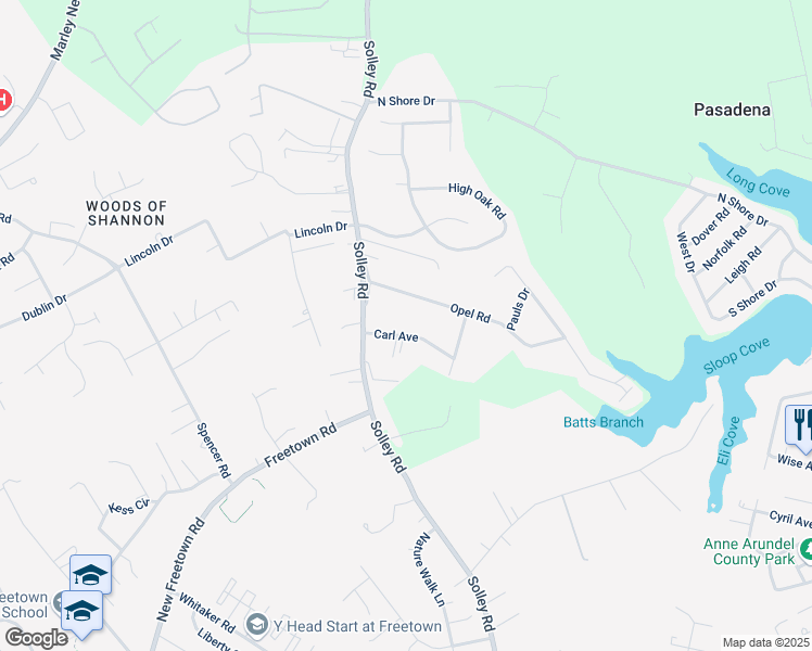 map of restaurants, bars, coffee shops, grocery stores, and more near 614 Carl Avenue in Glen Burnie