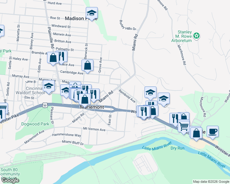 map of restaurants, bars, coffee shops, grocery stores, and more near 3904 Hiawatha Avenue in Cincinnati