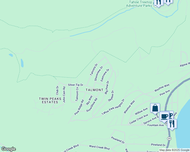 map of restaurants, bars, coffee shops, grocery stores, and more near 302 Shoreview Drive in Tahoe City