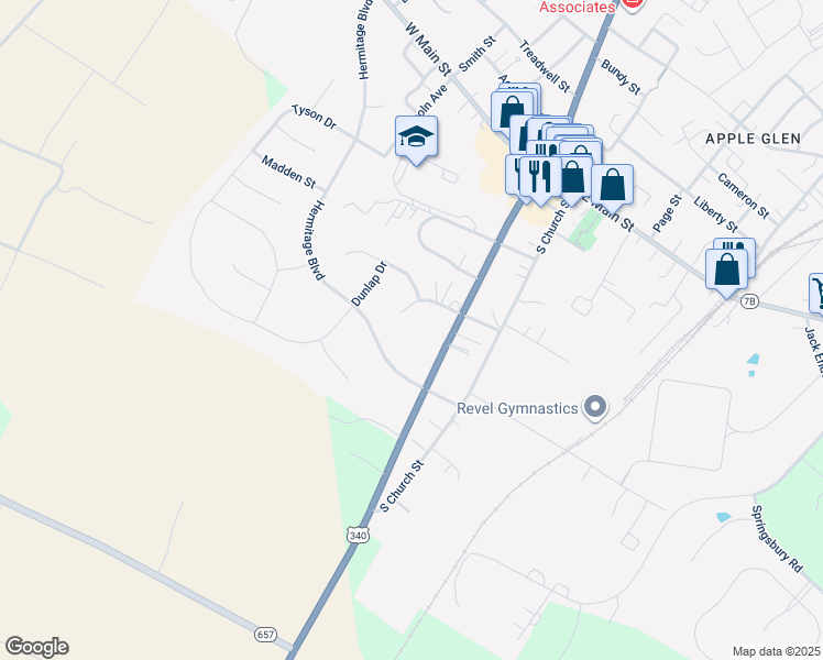 map of restaurants, bars, coffee shops, grocery stores, and more near 539 Retreat Road in Bluemont