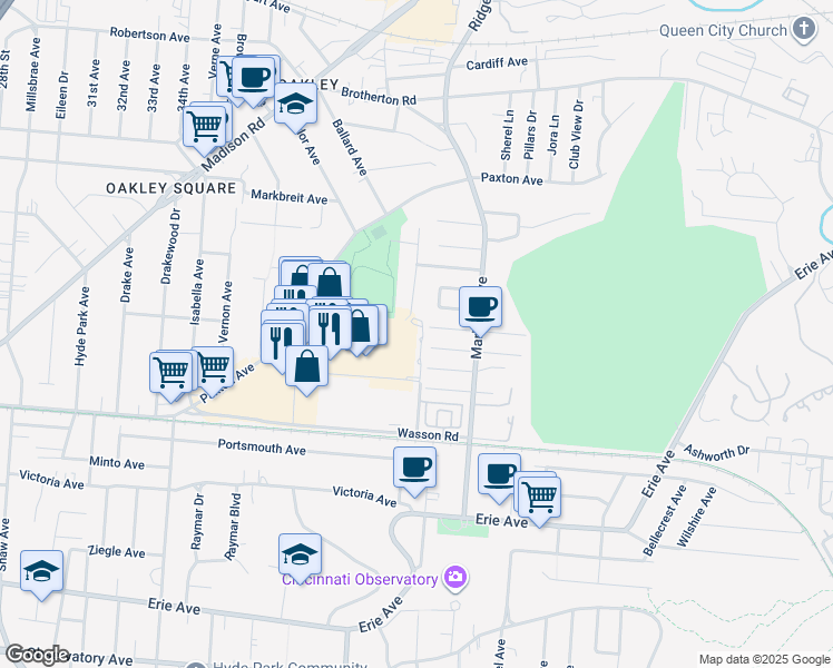 map of restaurants, bars, coffee shops, grocery stores, and more near 3781 Eastern Hills Lane in Cincinnati