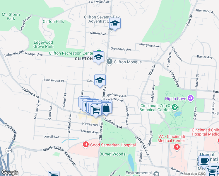 map of restaurants, bars, coffee shops, grocery stores, and more near 216 Glenmary Avenue in Cincinnati