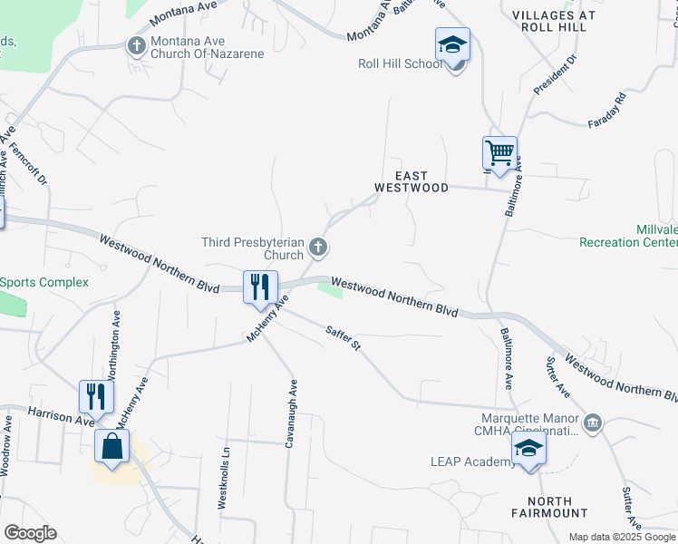 map of restaurants, bars, coffee shops, grocery stores, and more near 3362 McHenry Avenue in Cincinnati