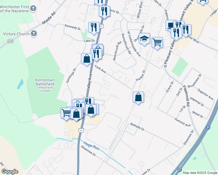 map of restaurants, bars, coffee shops, grocery stores, and more near 2965 Sorrell Court in Winchester